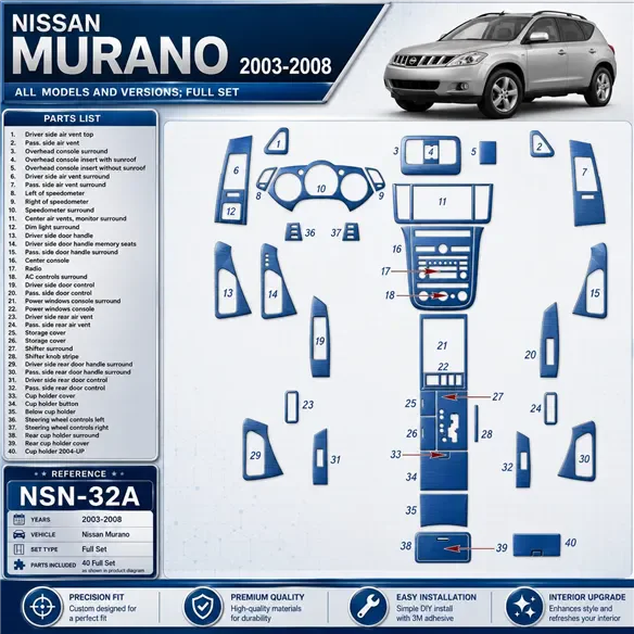 Nissan Murano 2003-2008 kit complet kit décoration intérieure tableau de bord