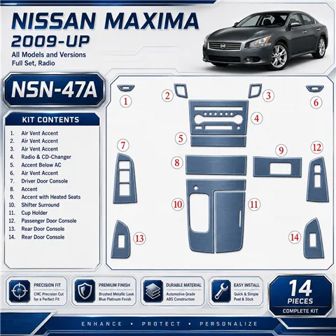 Nissan Maxima 2009-heden Full Set, Radio interieur dashboard decoratieset dashboard decor
