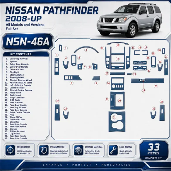 Nissan Pathfinder 2008-Actualidad juego completo kit de molduras interiores para salpicadero