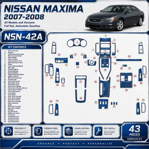 Nissan Maxima 2007-2008 Full Set, Automatic Gear interieur dashboard decoratieset dashboard decor