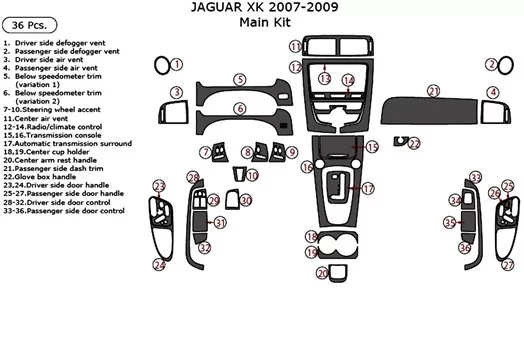 Jaguar XK 2007 2009 Full Set Interior Dash Trim Kit 36 Parts