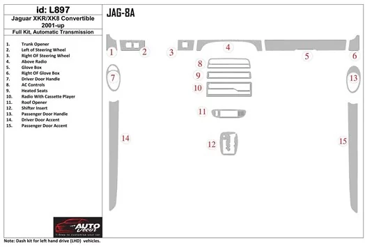Jaguar XKR/XK8 2001-UP Full Set, Automatic Gear Decor de carlinga su interior
