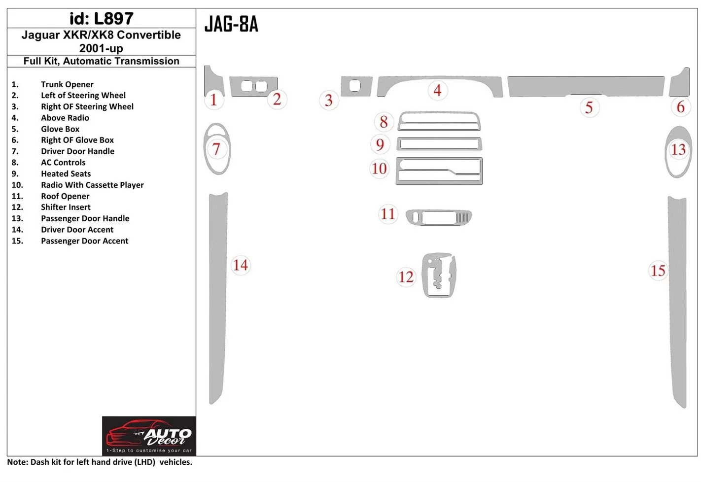 Jaguar XKR/XK8 2001-UP Full Set, Automatic Gear Decor de carlinga su interior