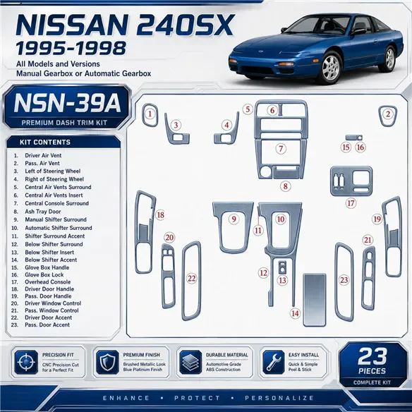 Nissan 240SX 1995-1998 Manual Gearbox or Automatic Gear Interior Dashboard Trim Kit Dash Trim Dekor