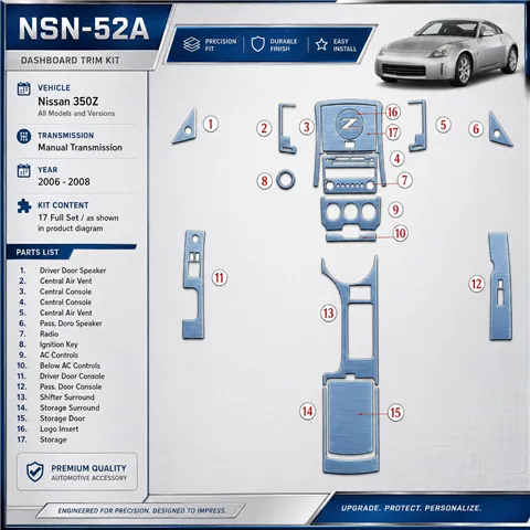 Nissan Z350 2006-2008 Full Set, Manual Gear Box interieur dashboard decoratieset dashboard decor