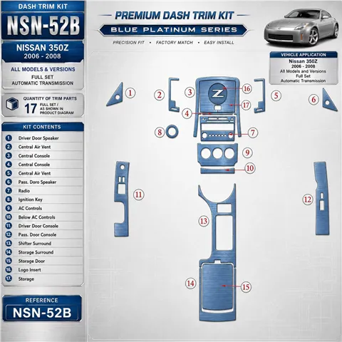 Nissan Z350 2006-2008 Full Set, Automatic Gear Interior Dashboard Trim Kit Dash Trim Dekor