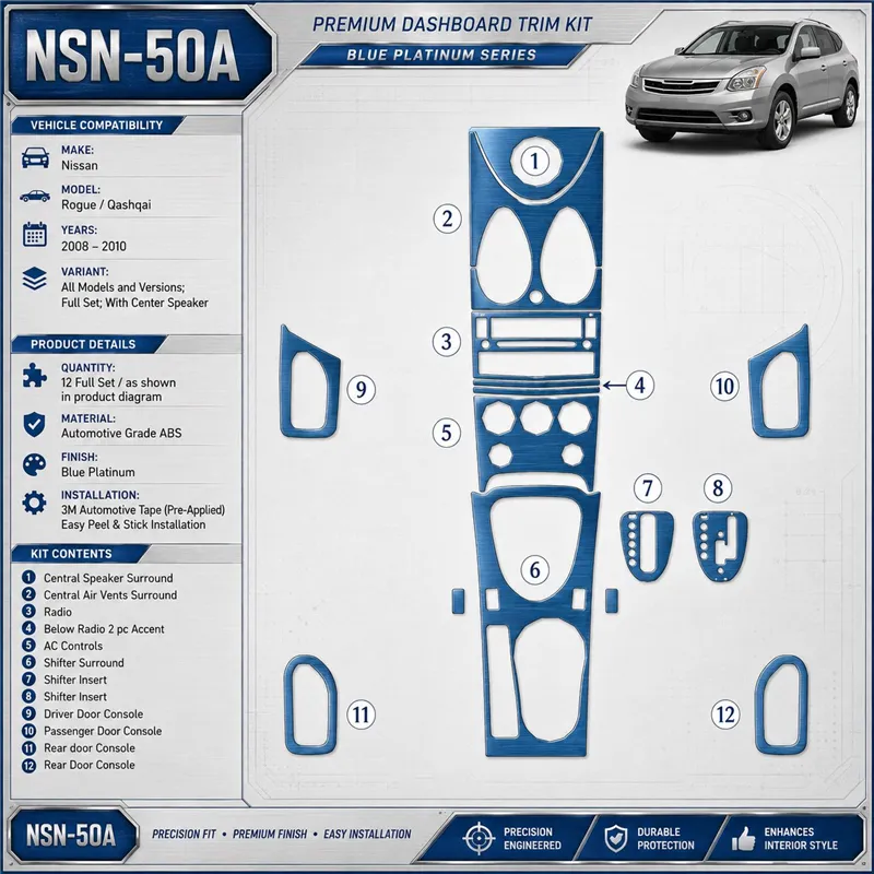 Nissan Rogue 2008-2010 juego completo, With Center Speaker kit de molduras interiores para salpicadero