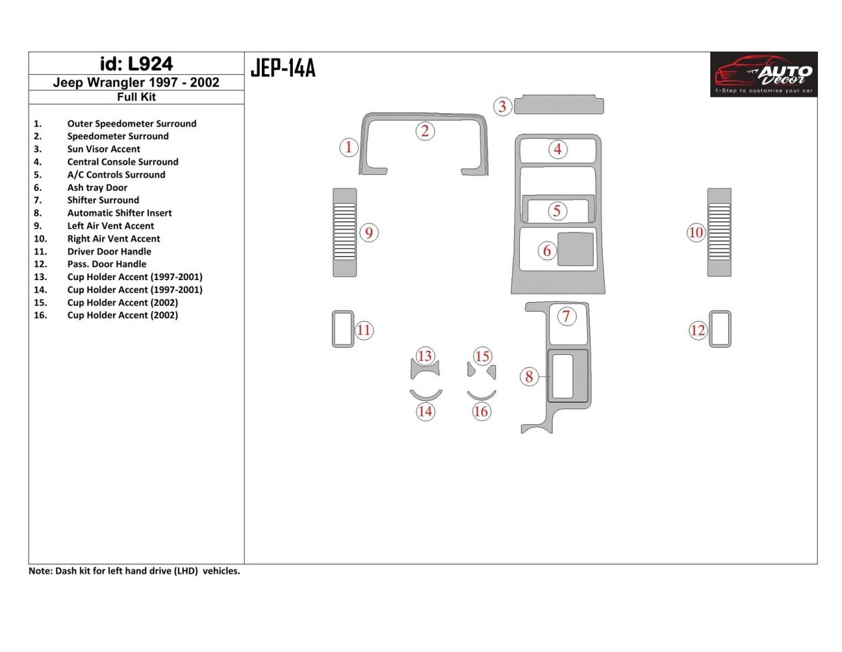 Jeep Cherokee 1997-2001 Voll Satz, Automatic Gear BD innenausstattung armaturendekor cockpit dekor - 1- Cockpit Dekor Innenraum
