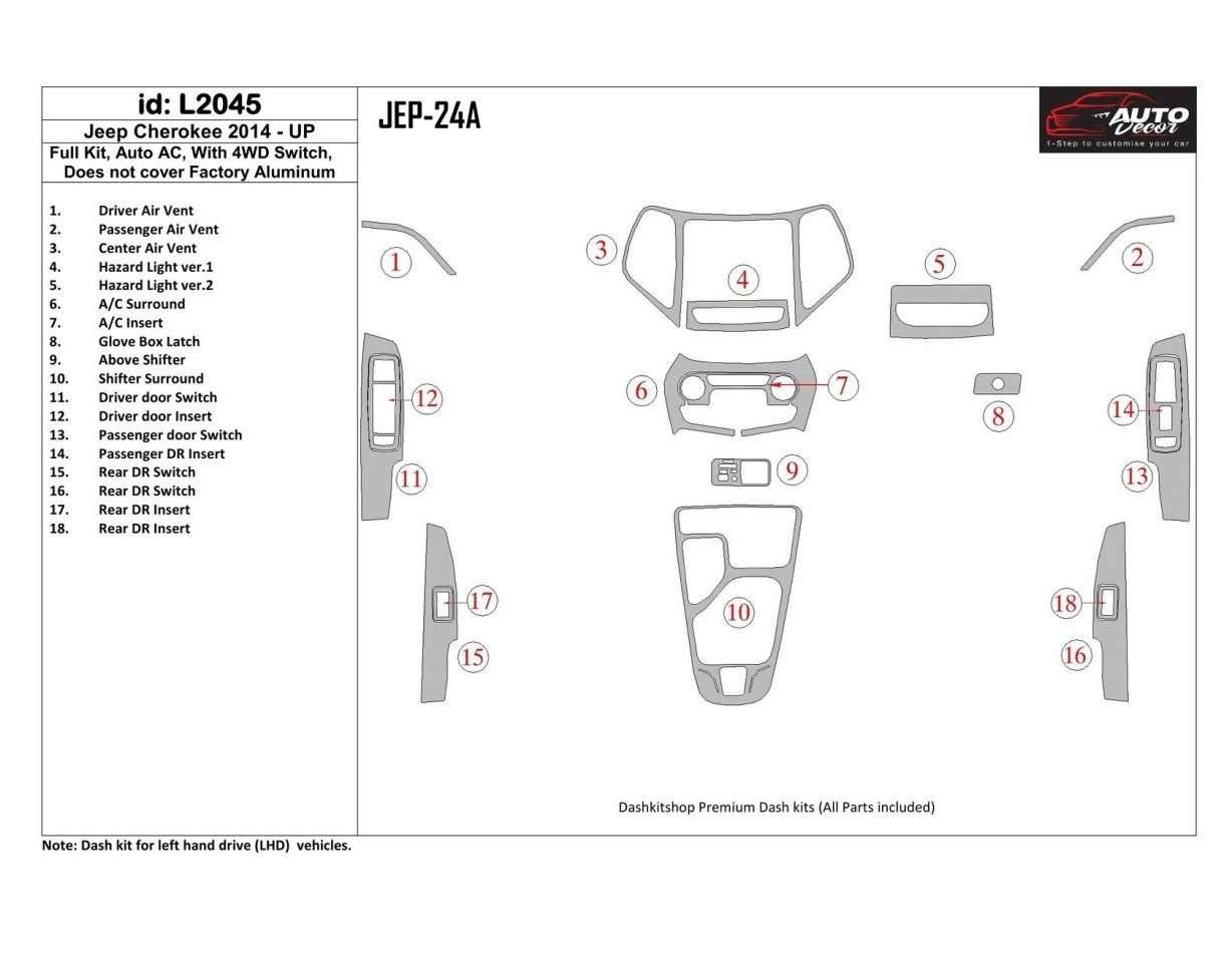 Jeep Cherokee 2014-UP Full Set, Climate-Control Cruscotto BD Rivestimenti interni