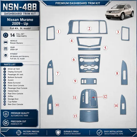 Nissan Murano 2009-heden Full Set, SL model interieur dashboard decoratieset dashboard decor