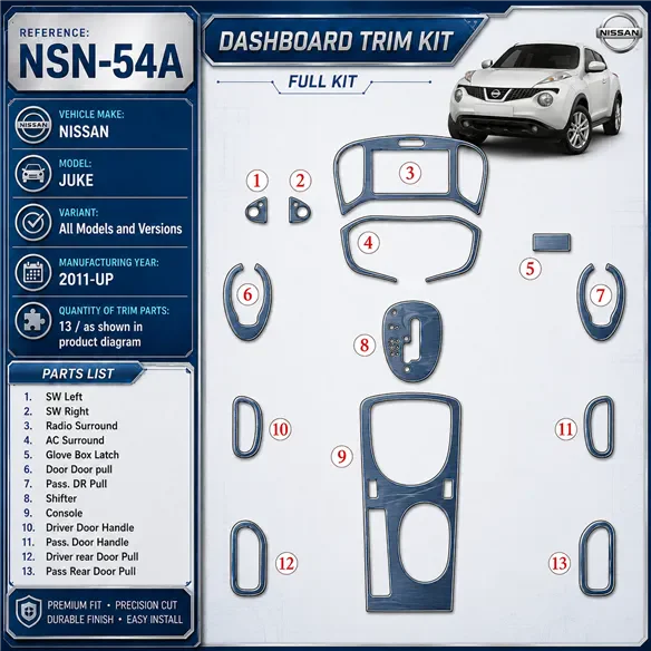 Nissan Juke 2011-heute 3D Cockpit Dekor Interieurleisten Set As shown in product diagram-teilig