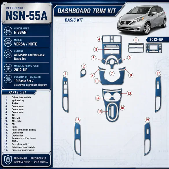 Nissan Versa 2012-Actualidad juego básico kit de molduras interiores para salpicadero