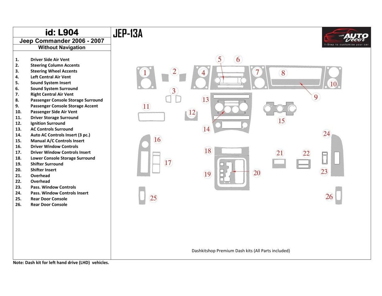 Jeep Commander 2006-2007 Without NAVI BD innenausstattung armaturendekor cockpit dekor - 1- Cockpit Dekor Innenraum