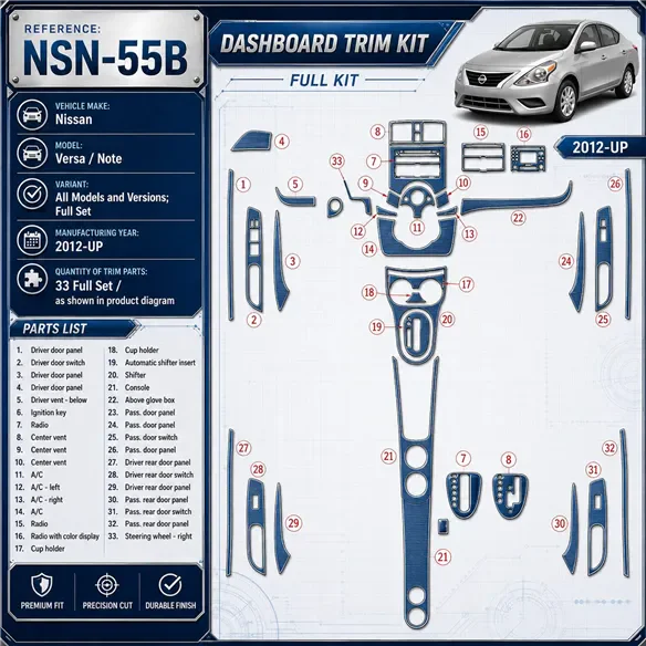 Nissan Versa 2012-UP Full Set Interior Dashboard Trim Kit Dash Trim Dekor