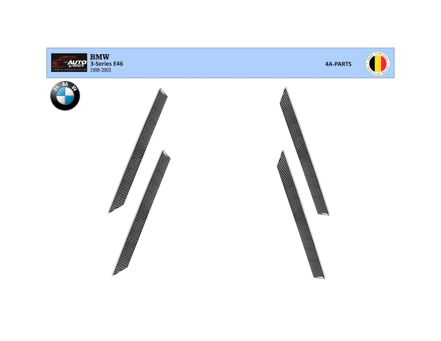 BMW 3 Series E46 04.98 - 12.04 3D Inleg dashboard Interieurset aansluitend en pasgemaakt op he 4 -Teile