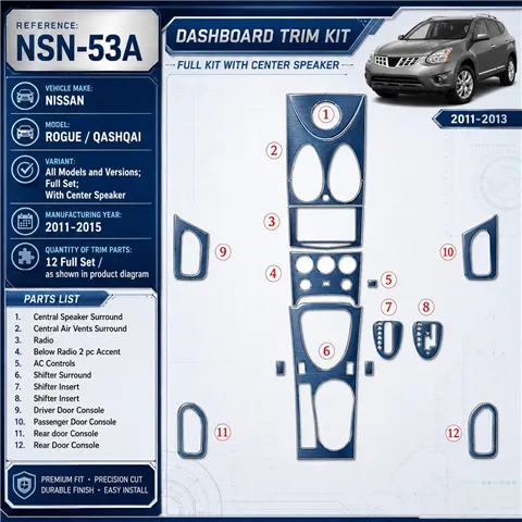 Nissan Roque 2011-Actualidad juego completo, With Center Speaker kit de molduras interiores para salpicadero