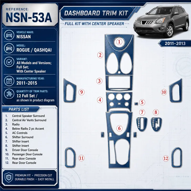 Nissan Roque 2011-Actualidad juego completo, With Center Speaker kit de molduras interiores para salpicadero