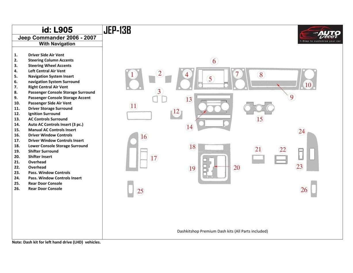 Jeep Commander 2006-2007 With NAVI BD innenausstattung armaturendekor cockpit dekor - 1- Cockpit Dekor Innenraum
