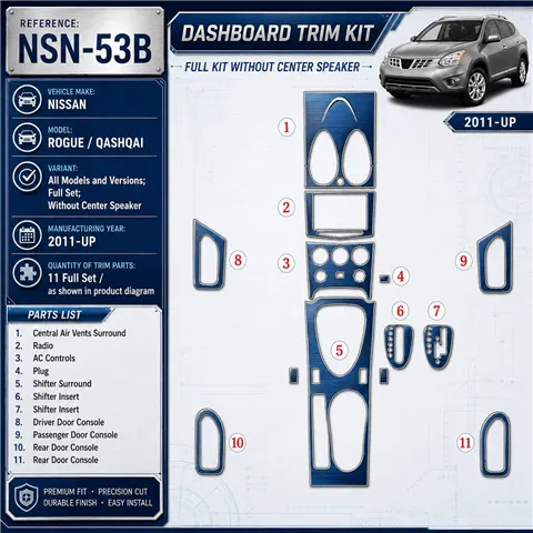 Nissan Roque 2011-Actualidad juego completo, Without Center Speaker kit de molduras interiores para salpicadero