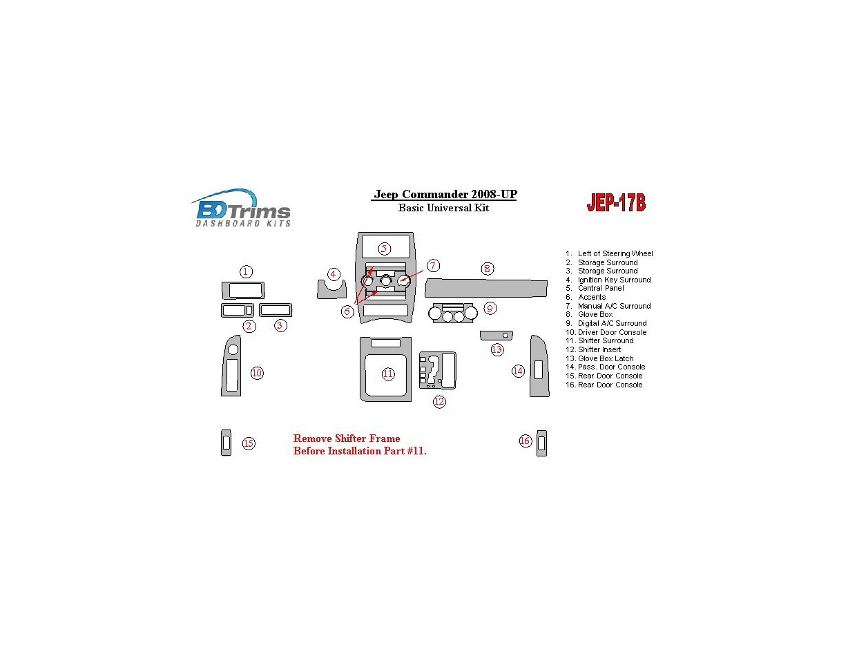 Jeep Commander 2008-UP Basic Universal Kit BD Interieur Dashboard Bekleding Volhouder