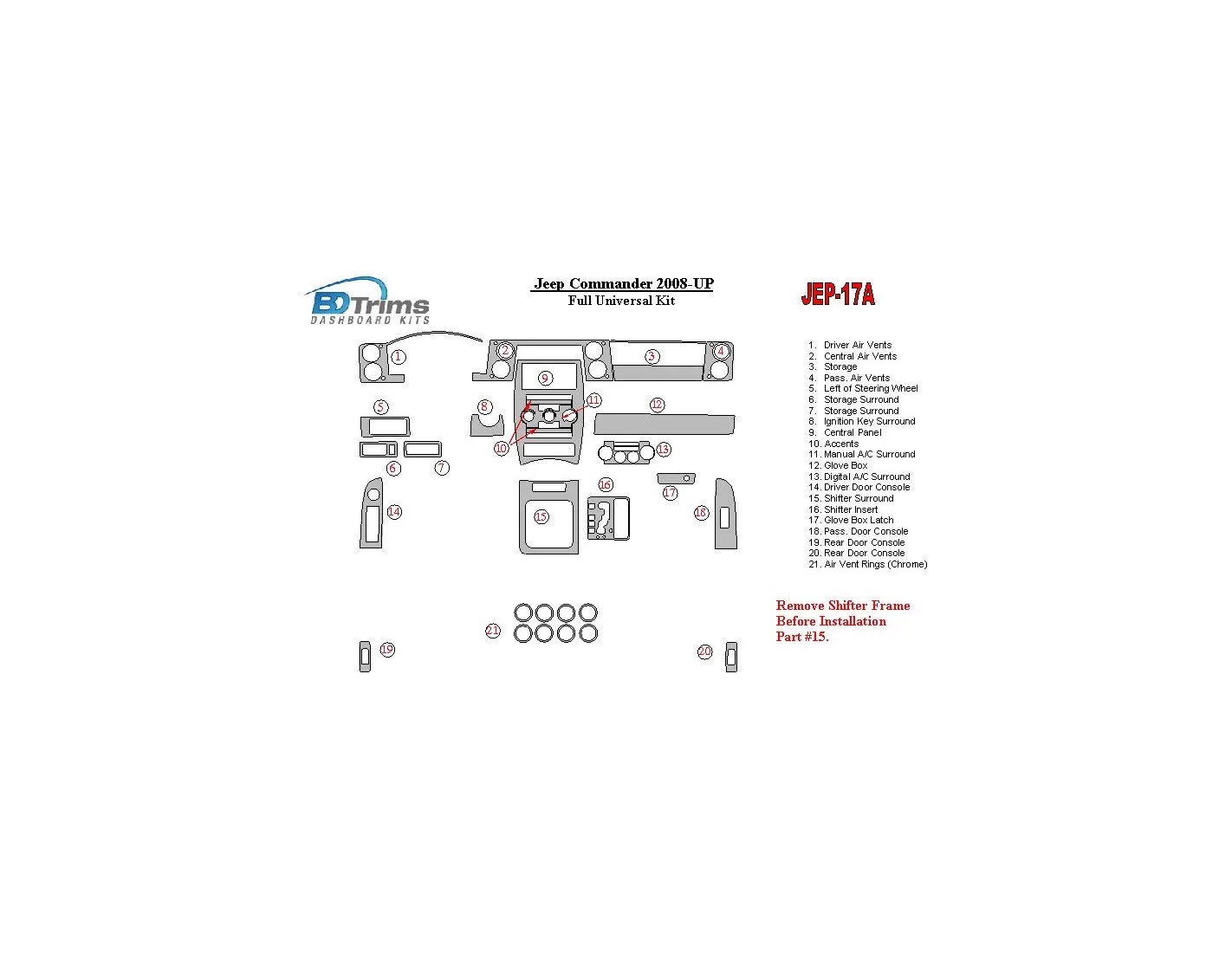 Jeep Commander 2008-UP Full Universal Set BD Kit la décoration du tableau de bord - 1 - habillage decor de tableau de bord