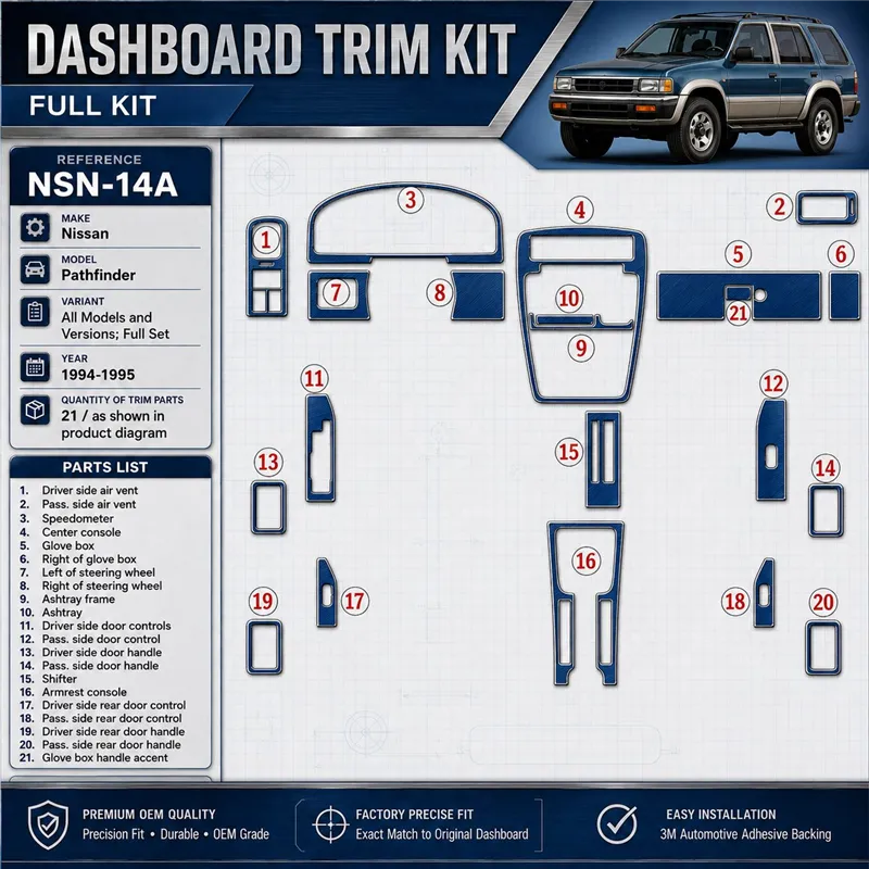 Nissan Pathfinder 1994-1995 3D Cockpit Dekor Interieurleisten Set 21-teilig