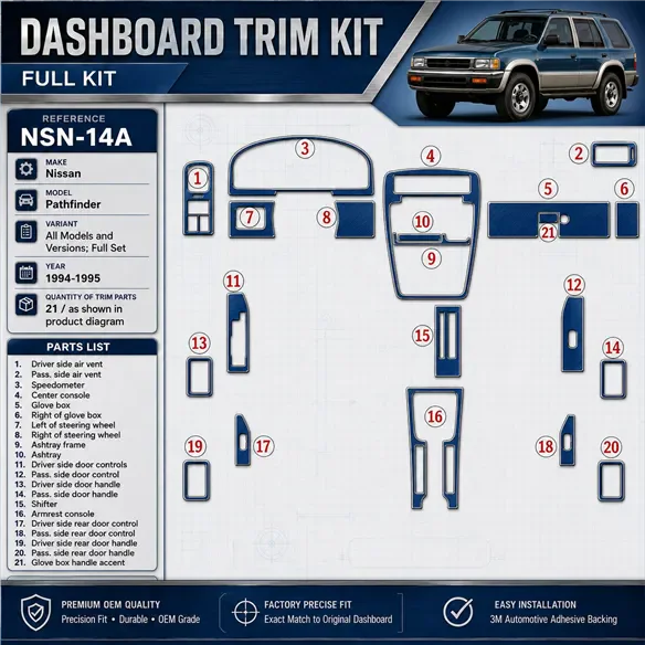 Nissan Pathfinder 1994-1995 Full Set, 21 delen set interieur dashboard decoratieset dashboard decor