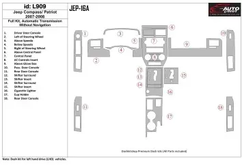 Jeep Compass 2007-2008 Full Set, Automatic Gear, Without NAVI Interior BD Dash Trim Kit