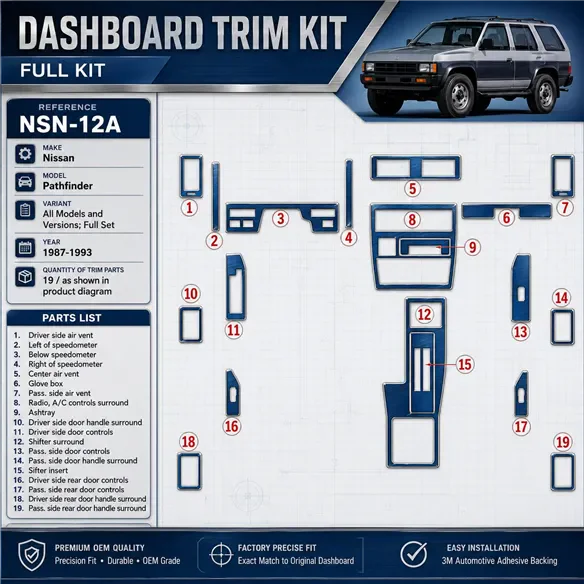 Nissan Pathfinder 1987-1993 3D Cockpit Dekor Interieurleisten Set 19-teilig