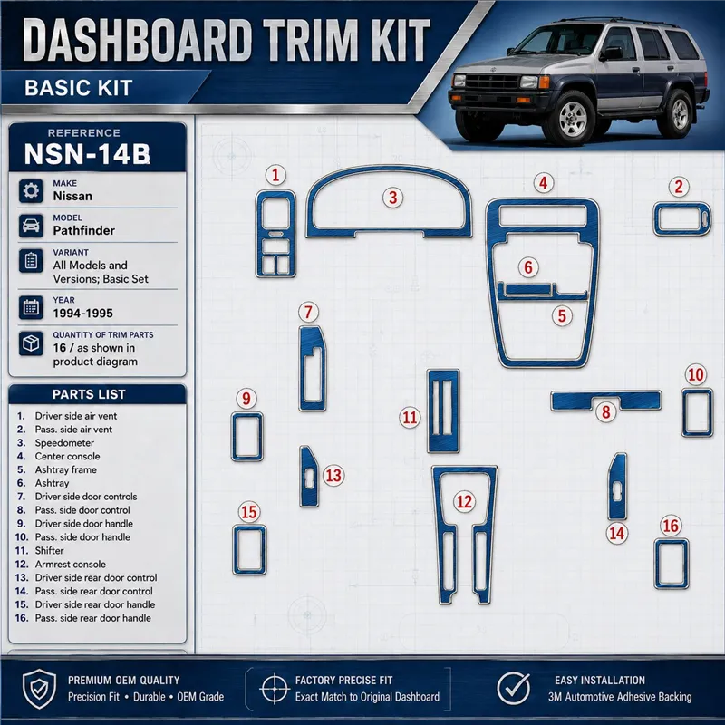 Nissan Pathfinder 1994-1995 Basic Set, 16 delen set interieur dashboard decoratieset dashboard decor