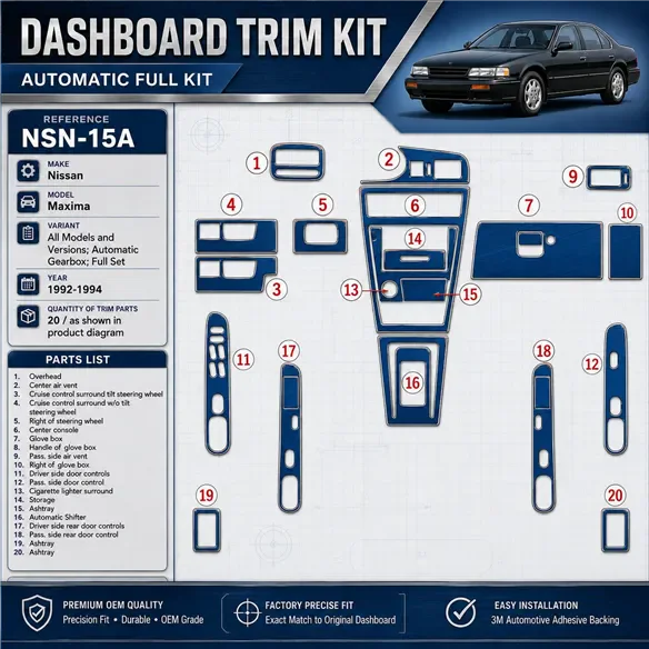 Nissan Maxima 1992-1994 3D Cockpit Dekor Interieurleisten Set 20-teilig