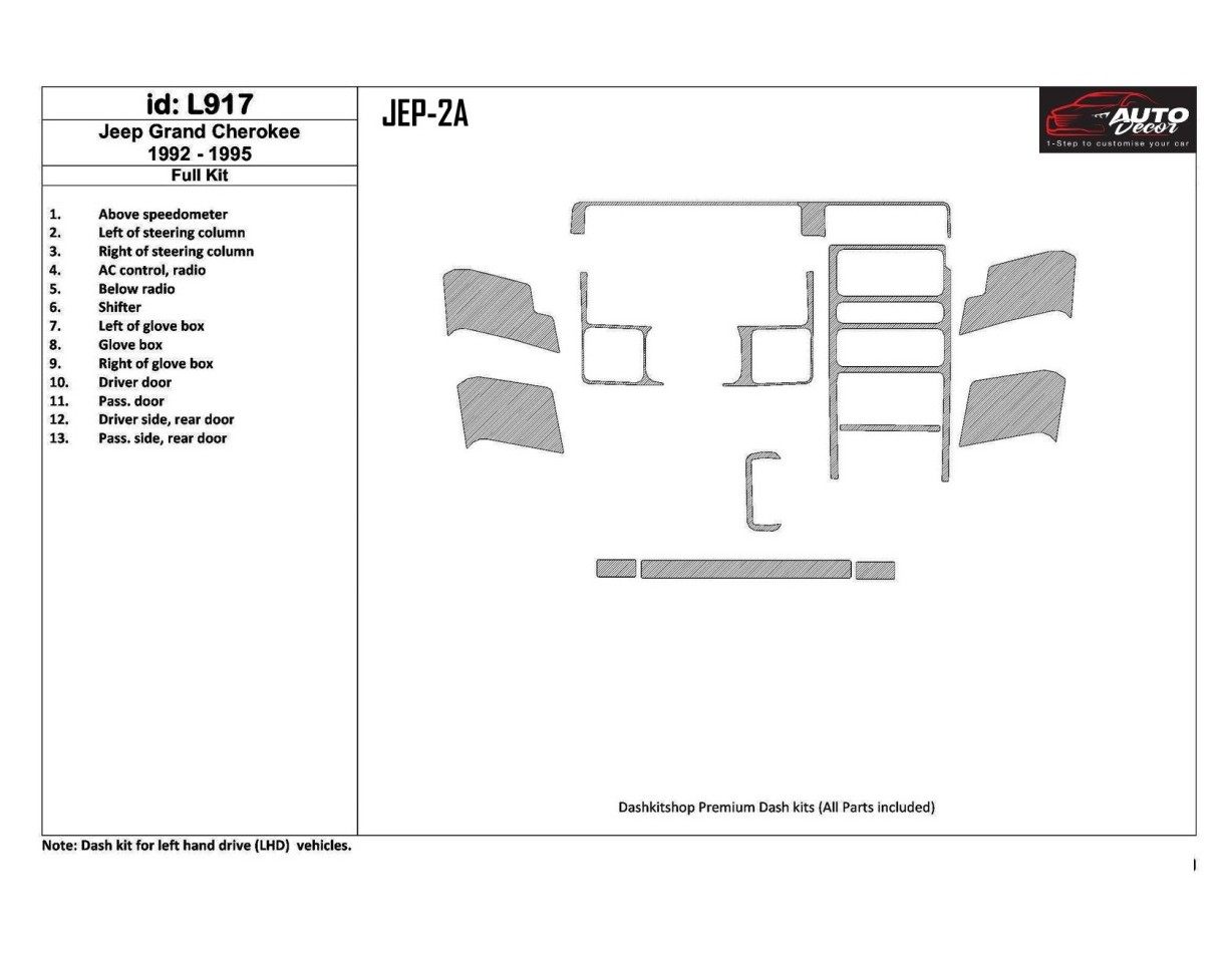 Jeep Grand Cherokee 1992-1995 Full Set, 13 Parts set Interior BD Dash Trim Kit