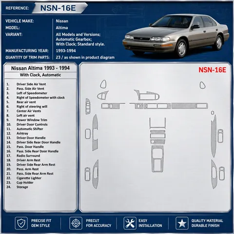 Nissan Altima 1993-1993 caja automática, With watches, Without OEM, 23 piezas set kit de molduras interiores para salpicadero