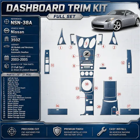 Nissan Z350 2003-2005 Full Set, Automatic Gear Interior Dashboard Trim Kit Dash Trim Dekor