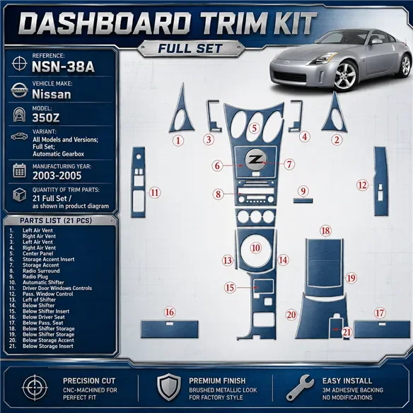 Nissan Z350 2003-2005 juego completo, Automatic Gear kit de molduras interiores para salpicadero