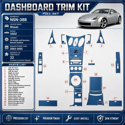 Nissan Z350 2003-2005 3D Cockpit Dekor Interieurleisten Set As shown in product diagram-teilig