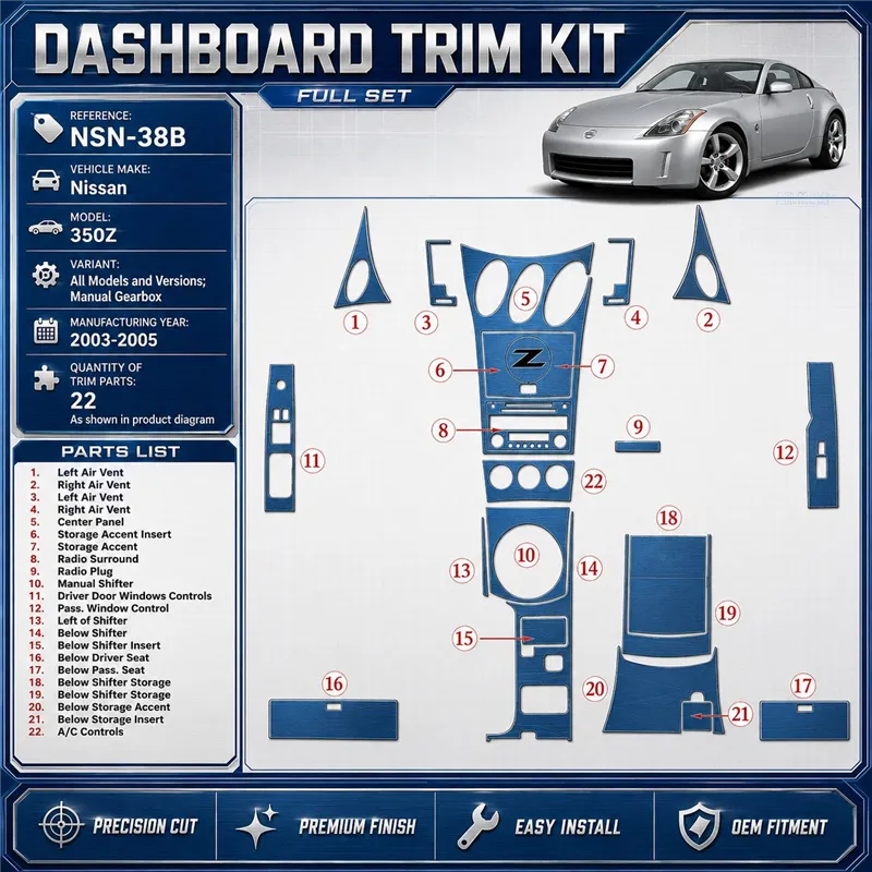 Nissan Z350 2003-2005 Manual Gear Box kit de molduras interiores para salpicadero