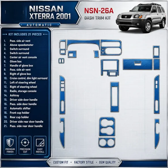 Nissan Xterra 2001-2001 Automatic Gearbox 21 delen set interieur dashboard decoratieset dashboard decor