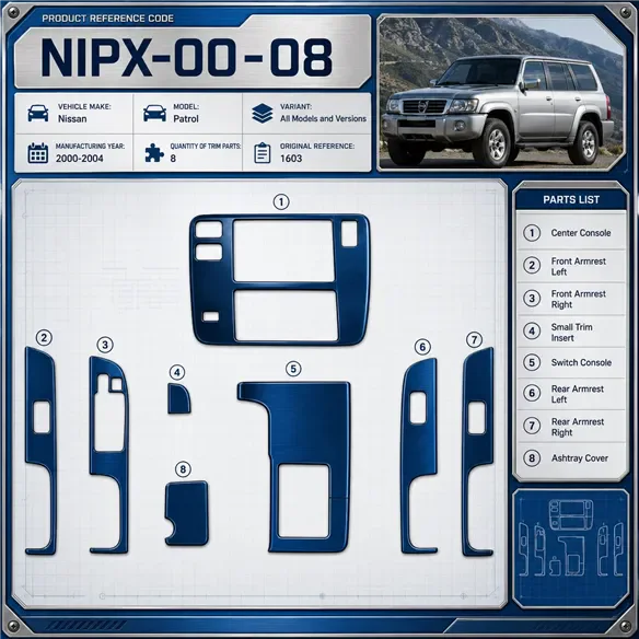 Nissan Patrol 2000-2004 3D Cockpit Dekor Interieurleisten Set 8-teilig