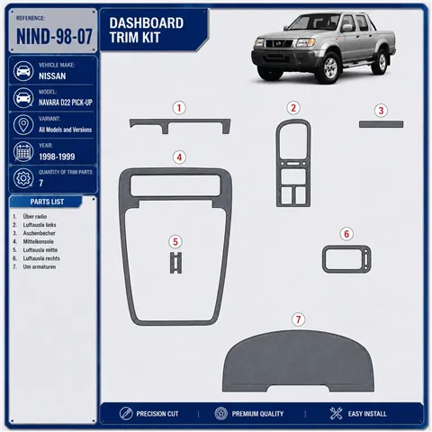 Nissan Navara D22 Pick-up 1998-1999 3D interieur dashboard decoratieset dashboard decor 7-delen