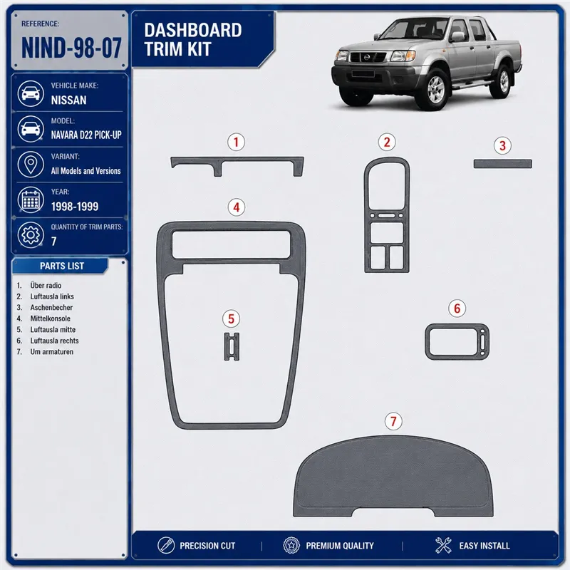 Nissan Navara D22 Pick-up 1998-1999 3D interieur dashboard decoratieset dashboard decor 7-delen