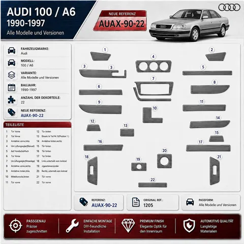 Audi 100 A6 1990-1997 kit 3D de molduras interiores para salpicadero 22 piezas