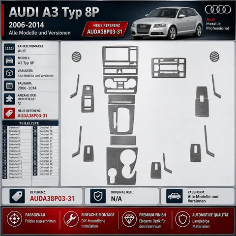 Audi A3 Typ 8P 2006-2014 3D Cockpit Dekor Interieurleisten Set 31-teilig