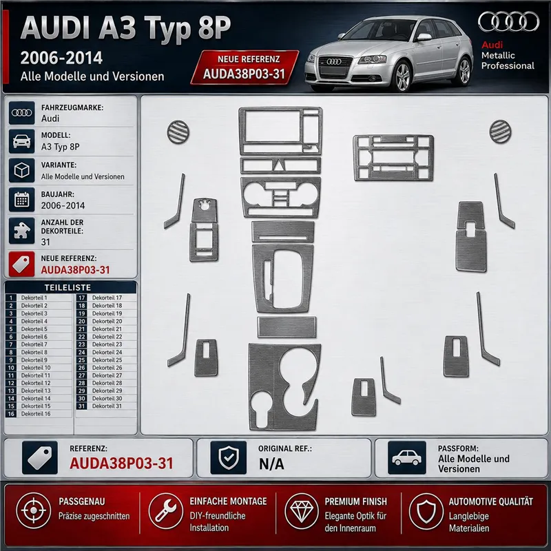 Audi A3 Typ 8P 2006-2014 3D Cockpit Dekor Interieurleisten Set 31-teilig