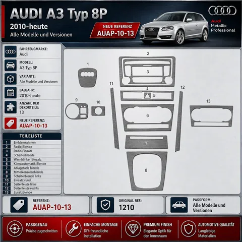 Audi A3 Typ 8P 2010-heute 3D Cockpit Dekor Interieurleisten Set 13-teilig