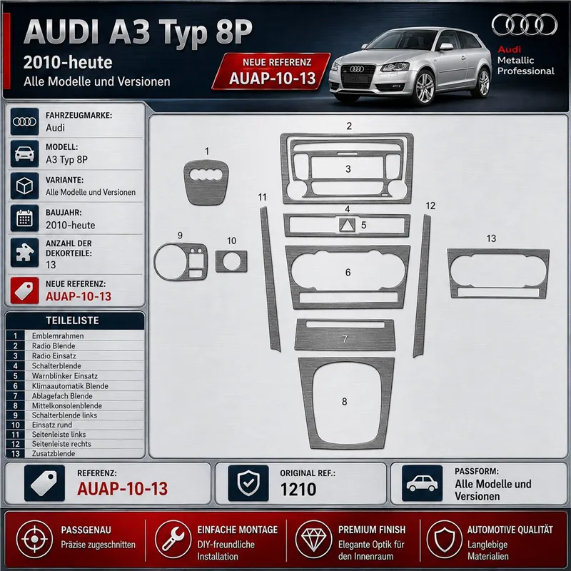 Audi A3 Typ 8P 2010-heute 3D Cockpit Dekor Interieurleisten Set 13-teilig