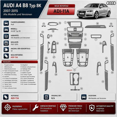 Audi A4 B8 Typ 8K 2007-2015 3D Cockpit Dekor Interieurleisten Set 32-teilig