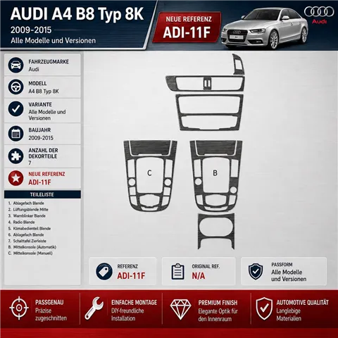 Audi A4 B8 Typ 8K 2009-2015 3D kit décoration intérieure tableau de bord 7 pièces