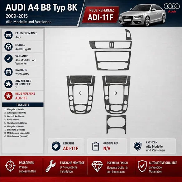 Audi A4 B8 Typ 8K 2009-2015 kit 3D de molduras interiores para salpicadero 7 piezas