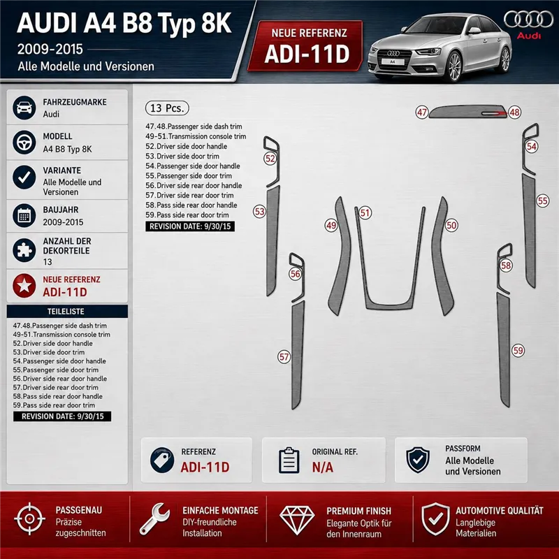 Audi A4 B8 Typ 8K 2009-2015 3D Interior Dashboard Trim Kit Dash Trim Dekor 13-Parts